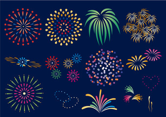 いろんな花火のグラデーションアイコンセット