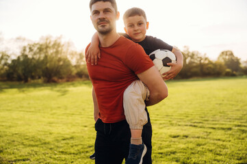 Father and son are having fun outdoors