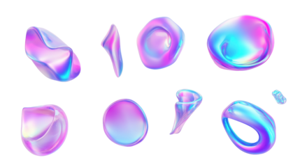 Set of purple amethyst crystals with raw edges isolated on white background
