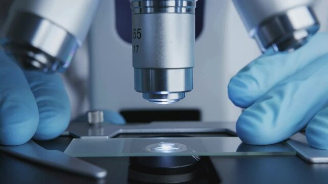 Close up examination of the rabies virus under a microscope for ongoing research. Scientists in the lab are working to understand its transmission.