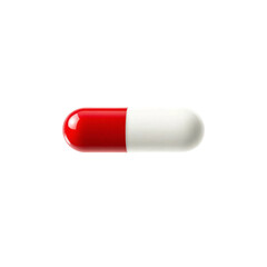 Single white and red pill capsule isolated on transparent background