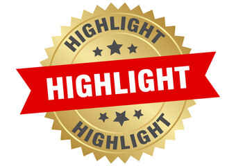 highlight. highlight round red and gold label isolated on transparent background