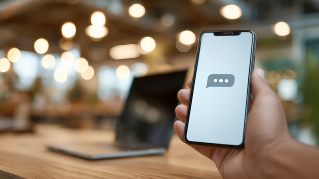 Sending messages with smartphone in modern workspace communication indoor