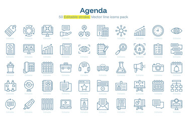 Agenda line icon pack. Agenda Stroke icon set. Editable Stroke icon