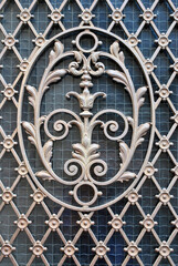 Ornate Cast Iron Grill on Entrance Door to 19th Century Building
