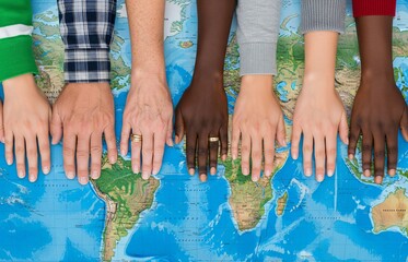 People of many ethnic backgrounds standing on Earth, illustrating global demographic variety and shared responsibility on World Population Day