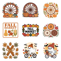 Fall Autumn Clipart, collection of Retro Boho Autumn design sublimation, Happy Fall season vibes