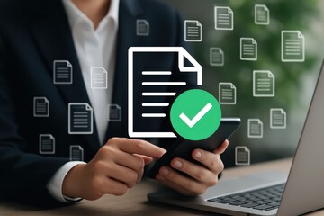 A person reviews document files on a mobile device.