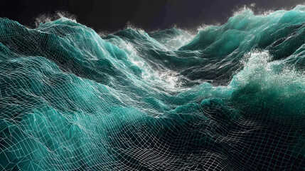 Abstract gradient particle waves seamlessly flowing with soft purple light and bokeh. Orange and blue digital waves. Technology, engineering, science, and artificial intelligence background