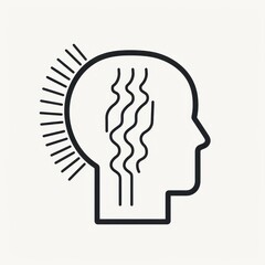 A black and white line drawing of a head with a sun coming out