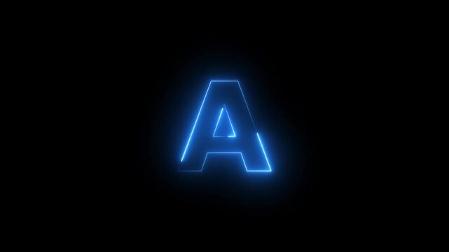 Letter concept. glowing neon letter a one -color trendy glowing loop neon alphabet letter A animation on black background.