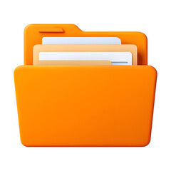 A vibrant orange folder containing various documents and files, symbolizing organization and information management.