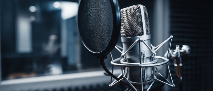 The microphone setup in a modern recording studio for high-quality sound.