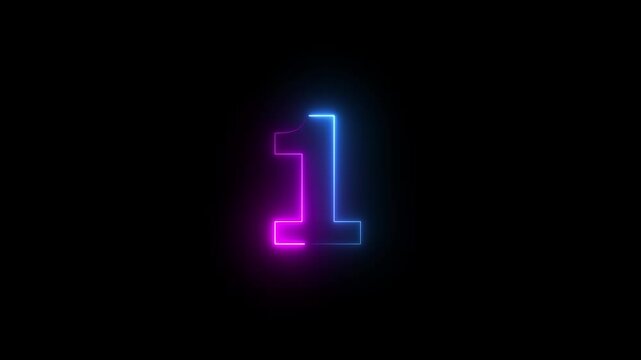 Glowing neon line text animation. neon number 1. Two-color looping trendy glowing neon numeric number one. glowing number animation number on black background.