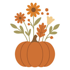 Naklejka premium Wildflower Pumpkin illustration - Fall Autumn Clipart, Retro Boho Autumn design sublimation, Happy Fall season vibes 