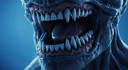 Cybernetic Monster with Glowing Mouth and Teeth