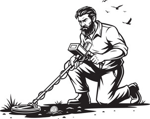 Metal Detector Silhouettes Vector Set – Treasure Hunting, Detectorist Illustrations