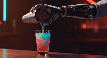 Robot Bartender Pouring Drink into Glass