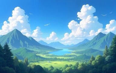 Fototapeta premium anime background of landscape for wallpaper. High quality