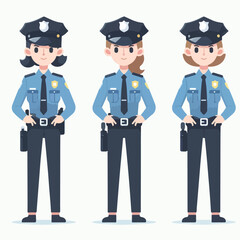 image of a police officer standing upright wearing a uniform and badge with a simple and minimalist flat design using a white background