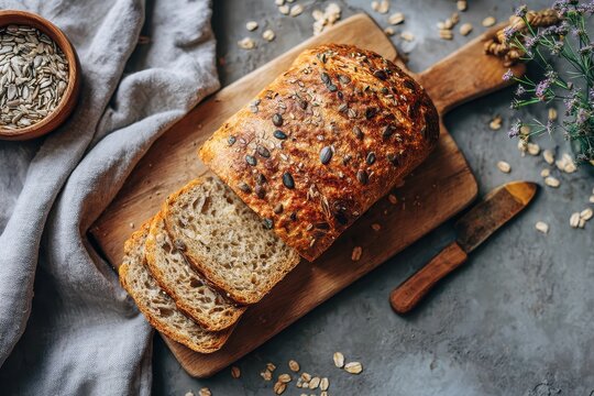 A loaf of bread on a cutting board