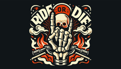 Tribal art tattoo design with a monstrous skull, evil demon face, and gothic animal illustration