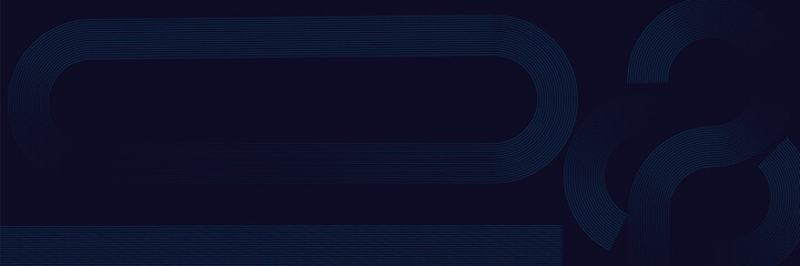 Obraz premium Dark blue abstract background with glowing geometric lines. Modern shiny blue rounded lines pattern. Suit for poster, banner, brochure, presentation,