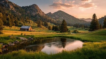Obraz premium Serene Sunset Glow Over Mountain Landscape