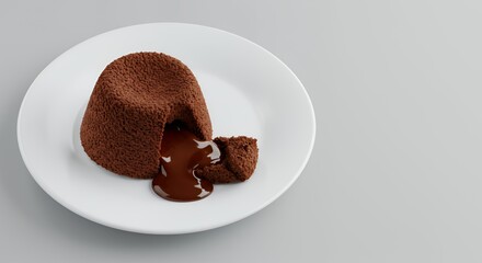 Indulge in Decadence: A Molten Chocolate Lava Cake Beckons with its Rich, Melted Center, a Culinary Delight Served on a Pristine White Plate.