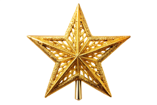 Gold Glitter Christmas Tree Topper Star Intricate Cutout Design Festive Holiday Ornament A I Generated isolated on a transparent background - Powered by Adobe