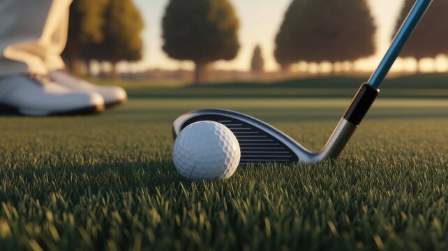 Golfing Precision: Ball poised for a strategic shot on pristine green course