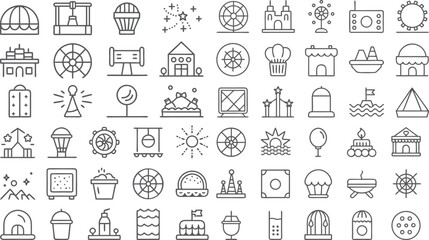 Collection of Line Art Icons for Fun, Travel, and Celebration