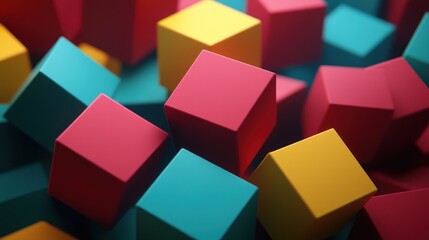 Obraz premium Abstract Geometric Composition with Colorful Cubes in Dynamic Arrangement