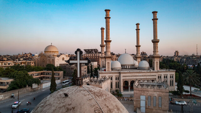 A church next to a mosque, peaceful coexistence in Syria. Suicide bombing at the Greek Orthodox Church of the Prophet Elias in Damascus.