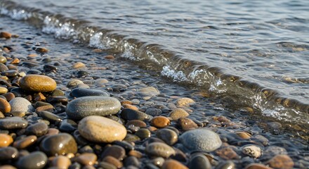 Obraz premium Serene Shoreline: Pebbles and Gentle Waves