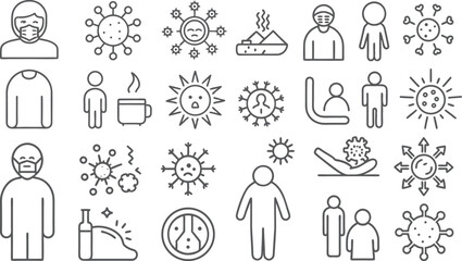 Collection of Health and Safety Icons for Virus Prevention and Care
