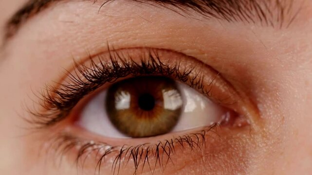 Blue Eye of girl looking at Camera Close Up. Macro Shot front view Opening and Closing Blue Eyes Little Girl Close Up Motion of famele Eyes background