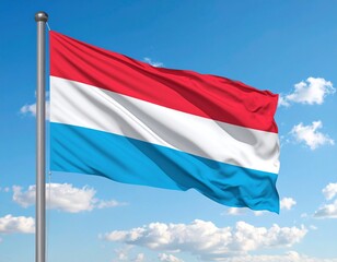 Waving Luxembourg Flag Against a Blue Sky