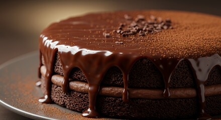 Indulge in Decadence: A Rich, Two-Layered Chocolate Cake Drizzled with Luscious Ganache and Sprinkled with Cocoa Powder, a Symphony of Chocolatey Goodness.