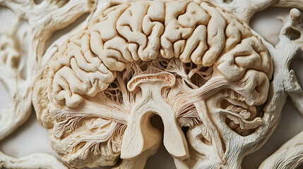 Detailed Model of a Human Brain Showing Cerebral Hemispheres and Central Structures