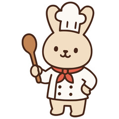 cute rabbit chef cartoon character flat color vector illustration template design