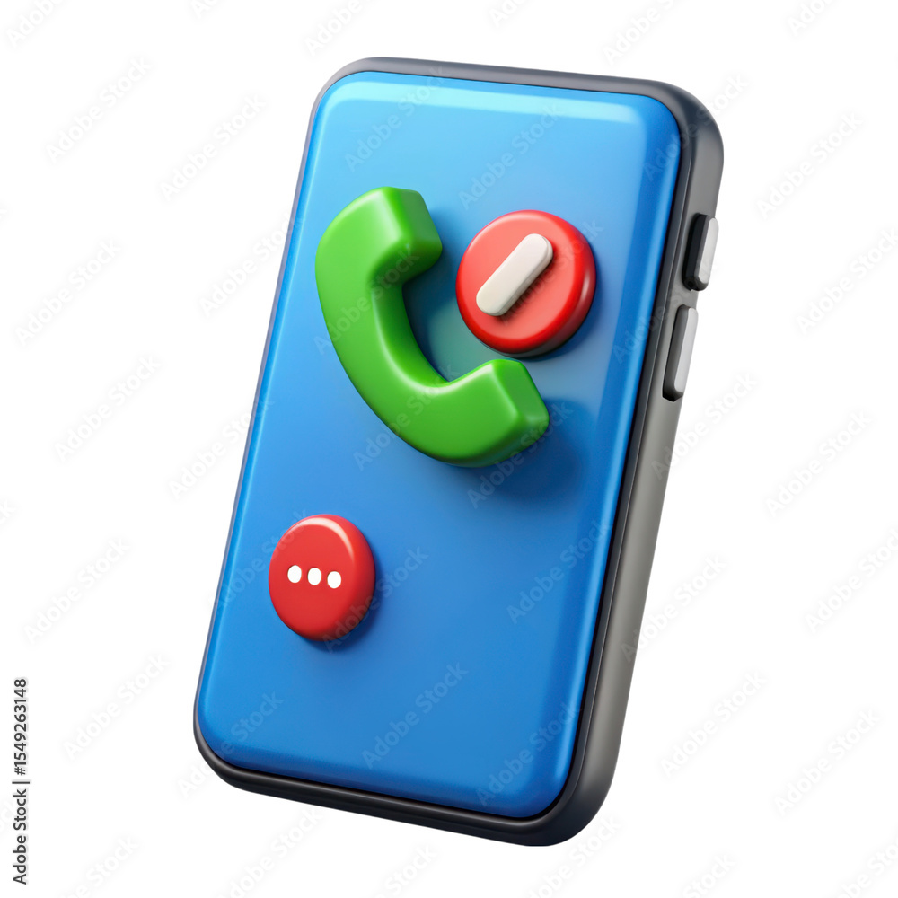 Poster 3d rendering mobile phone icon with incoming call notification 3d plastic style isolated on backgrou