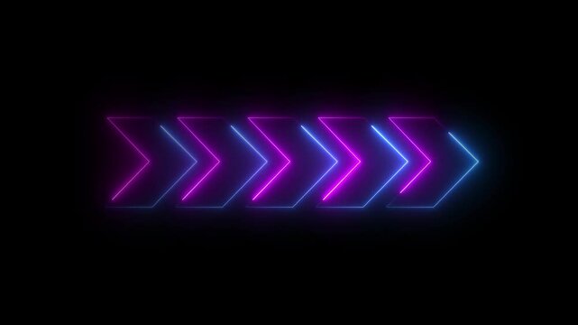 Neon direction concept, neon arrow icon, arrows indicates the direction of the overlay video layer. and looping neon line arrow icon animation.