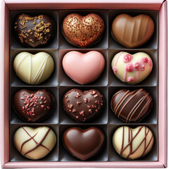 Obraz premium Heart shape chocolates in a pink box illustration isolated on white background.