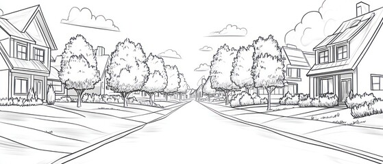Fototapeta premium Suburban street scene drawing