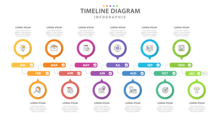 Infographic template for business. 12 Months modern Timeline diagram calendar, presentation vector infographic.