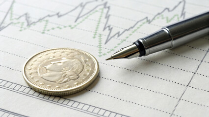 Inflation ,interest rates and global economy. Coin pen financial chart investment economy inflation interest rate global market analysis
