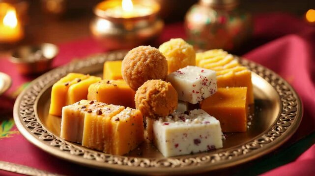Assorted Indian sweets on traditional plate, Raksha Bandhan, festive celebration, Rakhi ritual