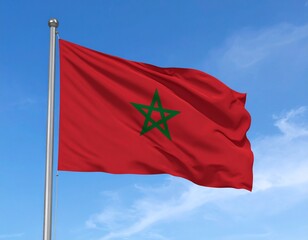 flag of morocco Moroccan Flag with Green Pentagram Waving in a Clear Blue Sky