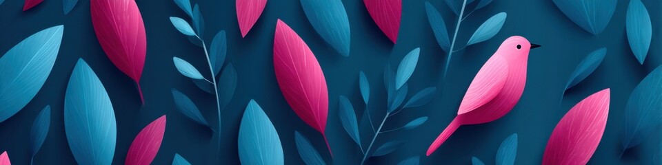 Obraz premium Colorful birds and vibrant patterns create a lively design with open space for text